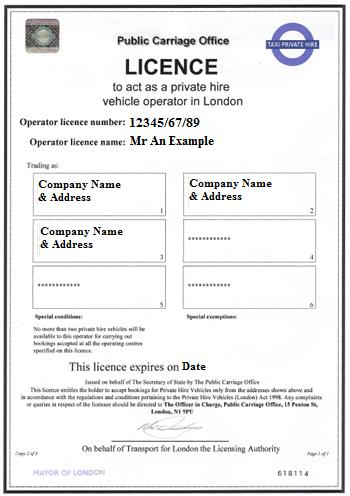 PCO Licence Certificate London